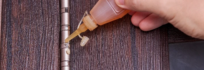 Person ölt ein Türscharnier.